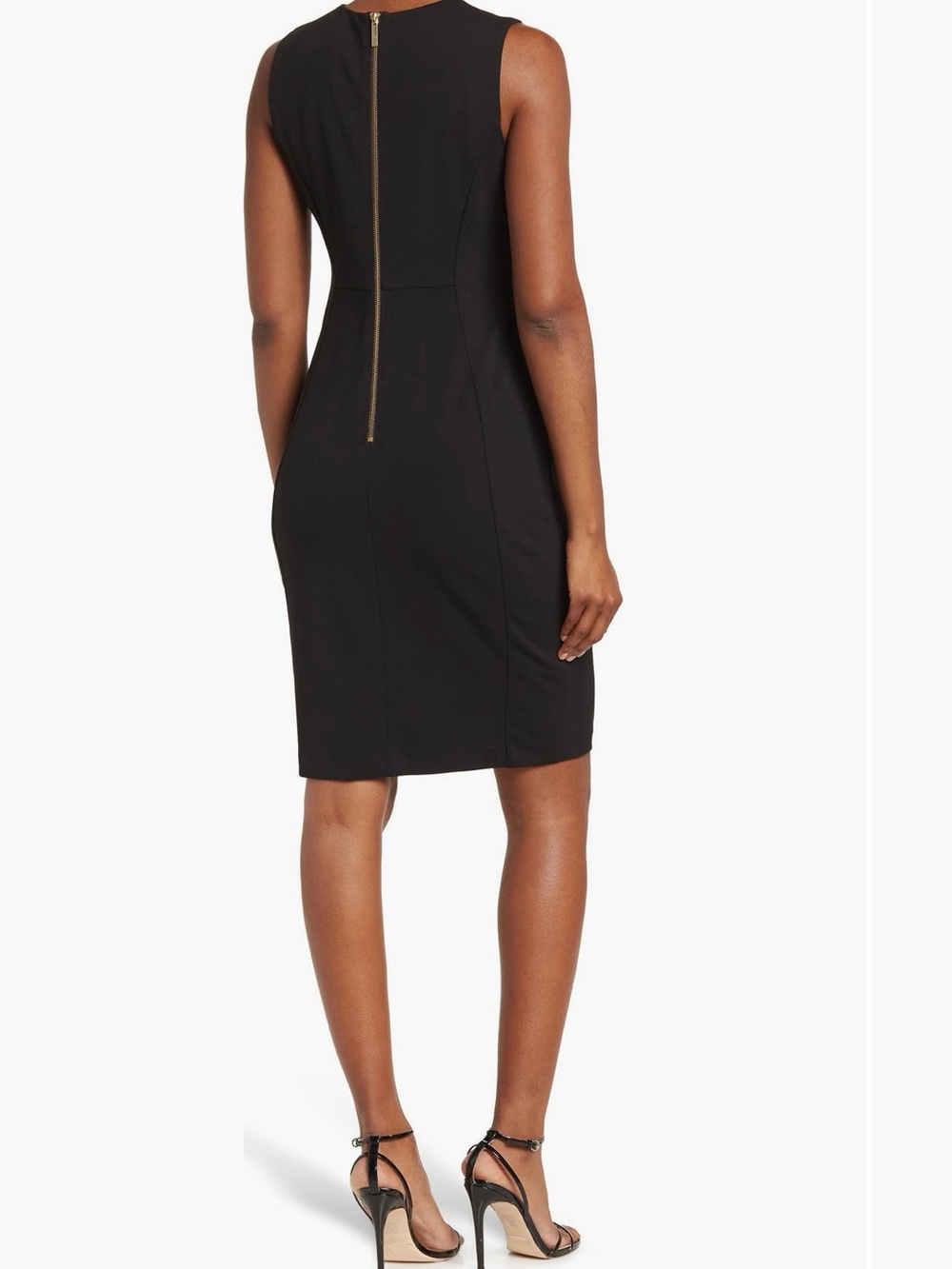Calvin Klein Black Sleeveless Midi Sheath Dress with Gold Back Zip